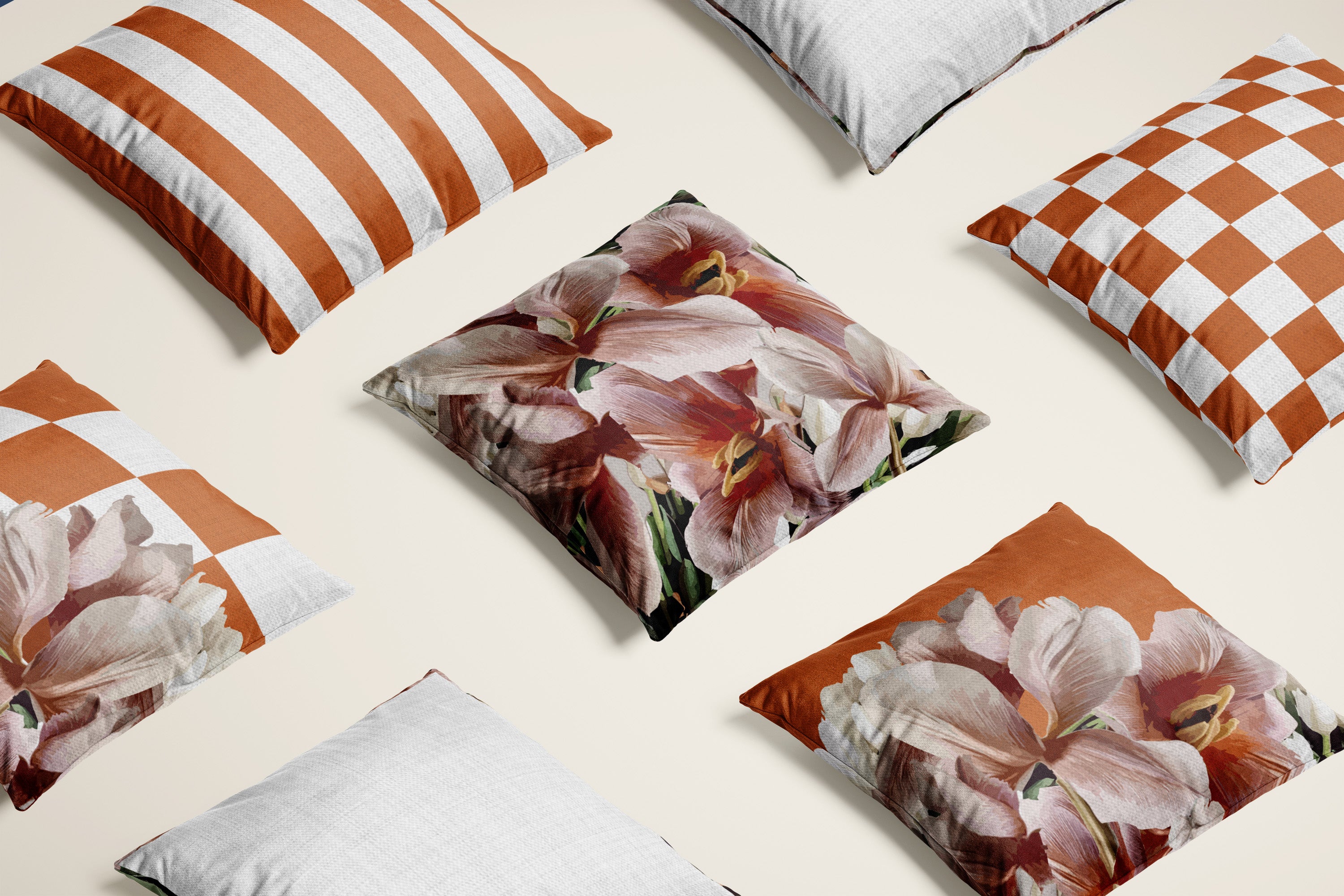 Cinnamon orange hued exclusive linen cushion collections making styling interiors easy
