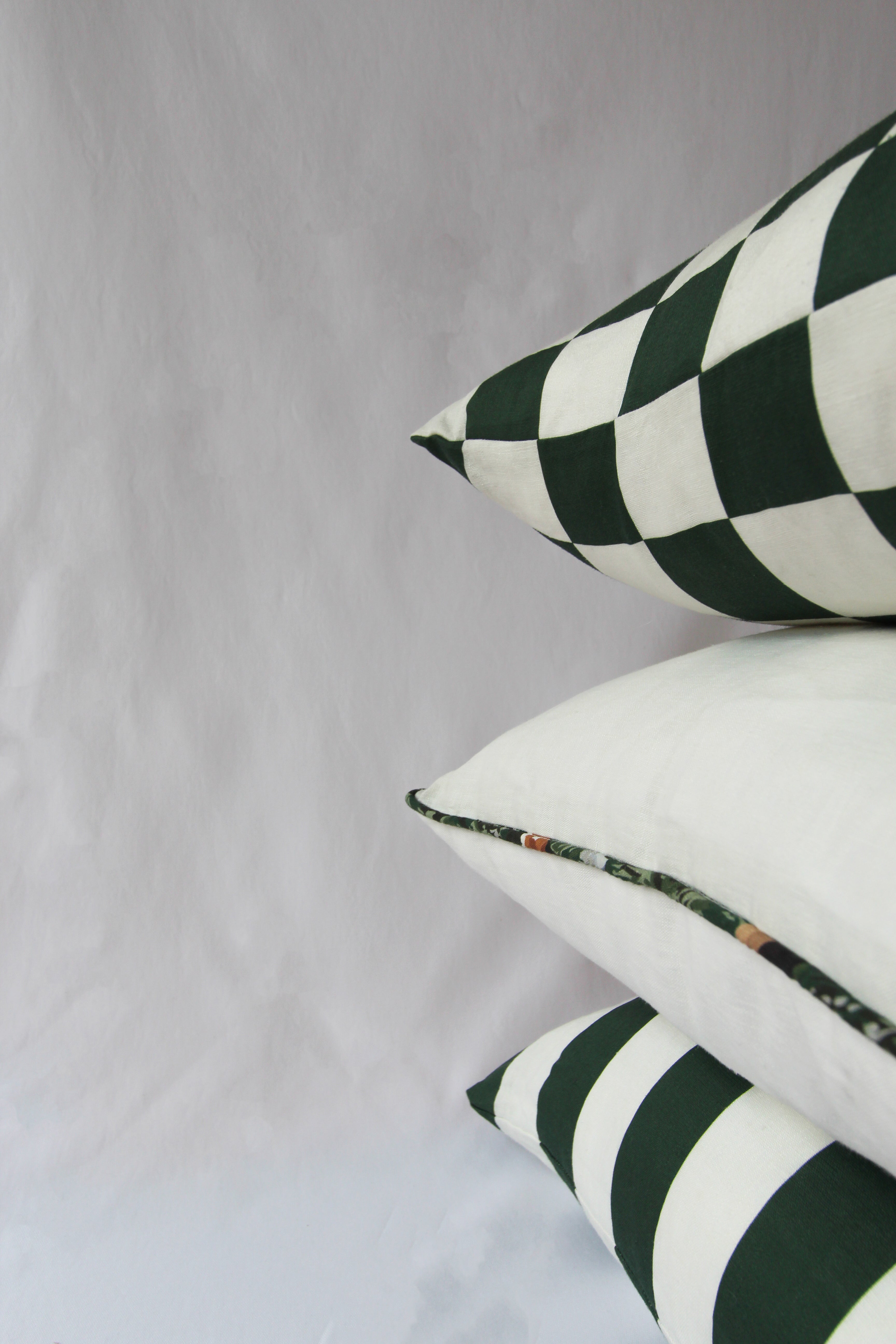 Dark green pistachio hues printed on luxurious linen fabric