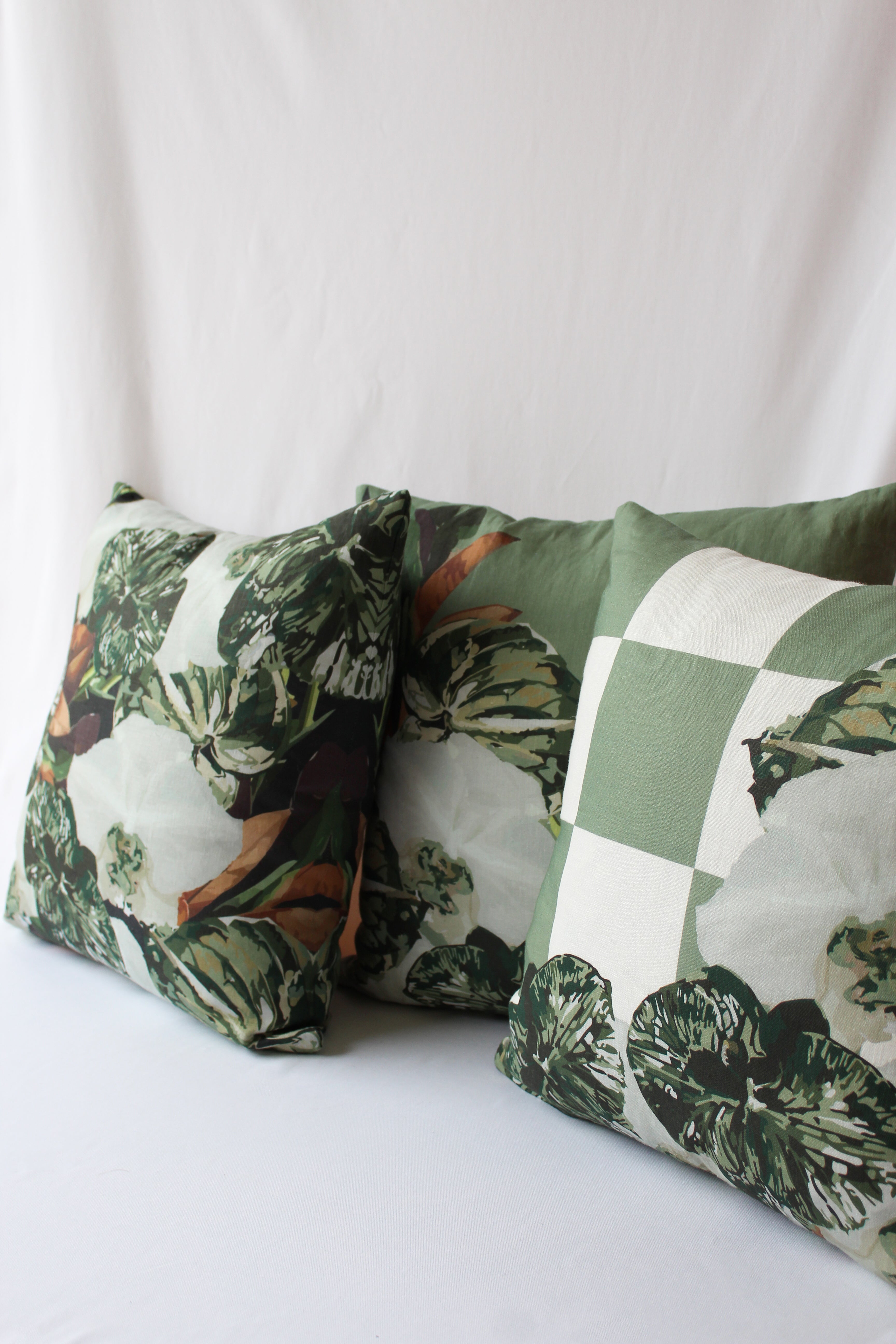 Trio of green cushions from pistachio collection