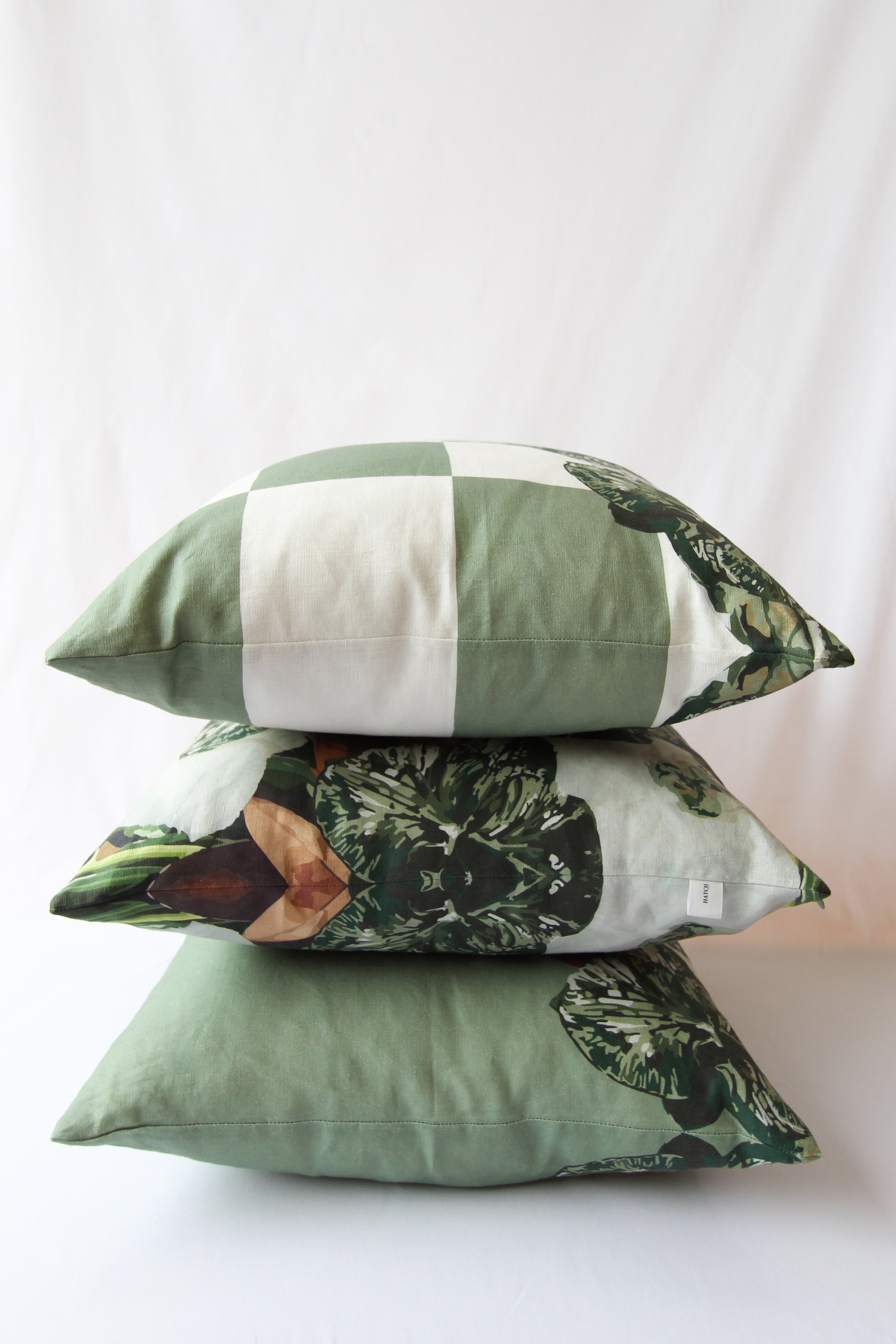 trio of floral green cushion