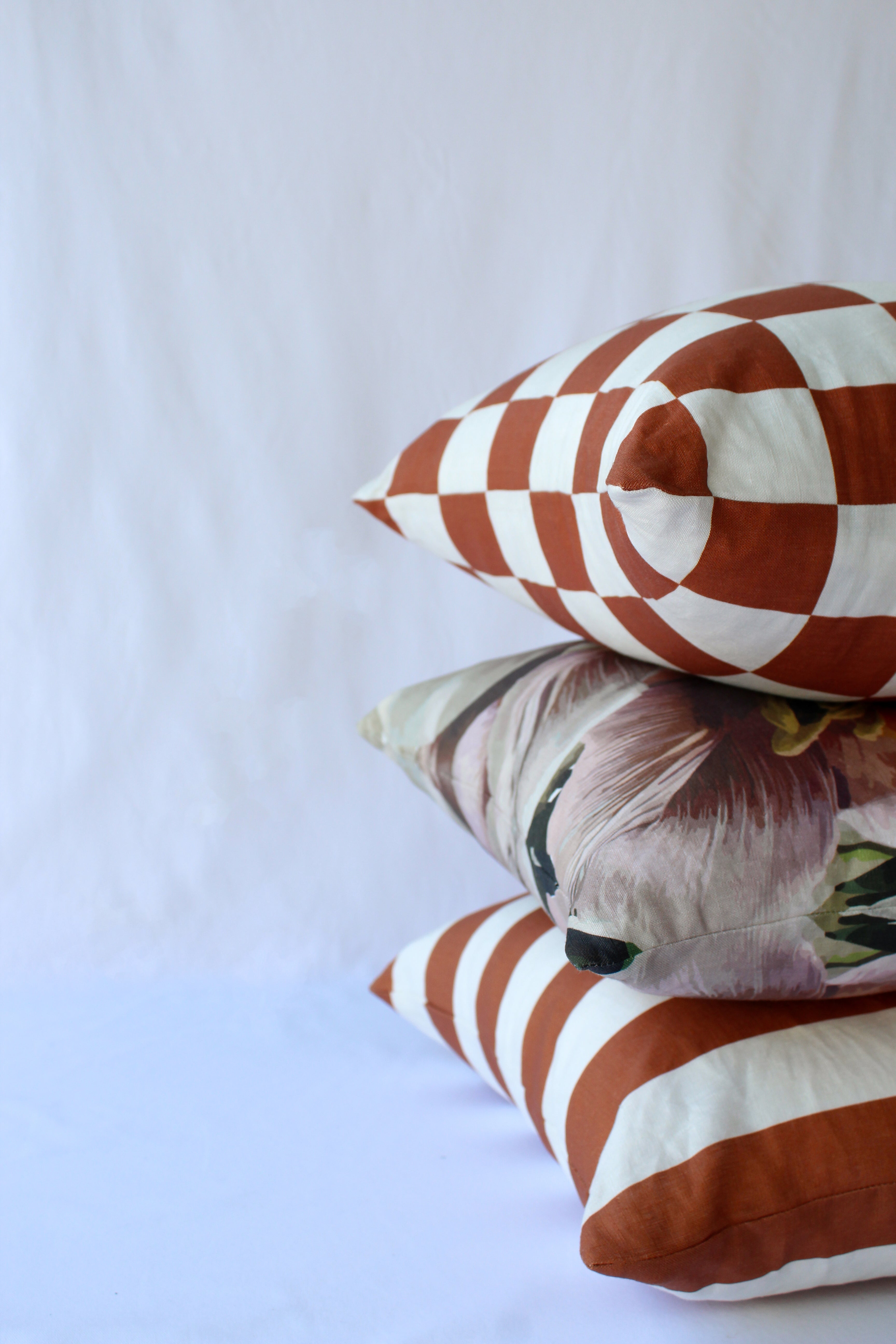 brown striped cushions