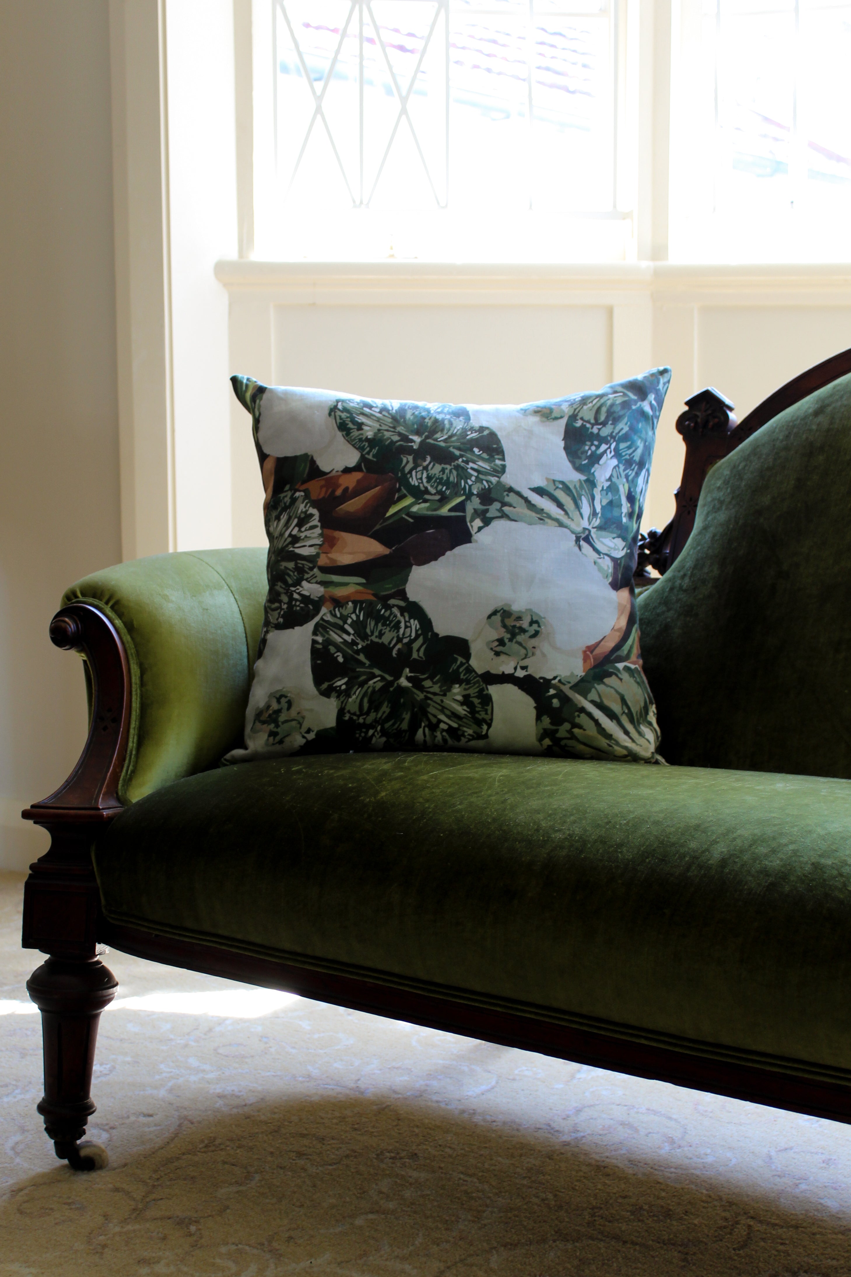 floral green cushions