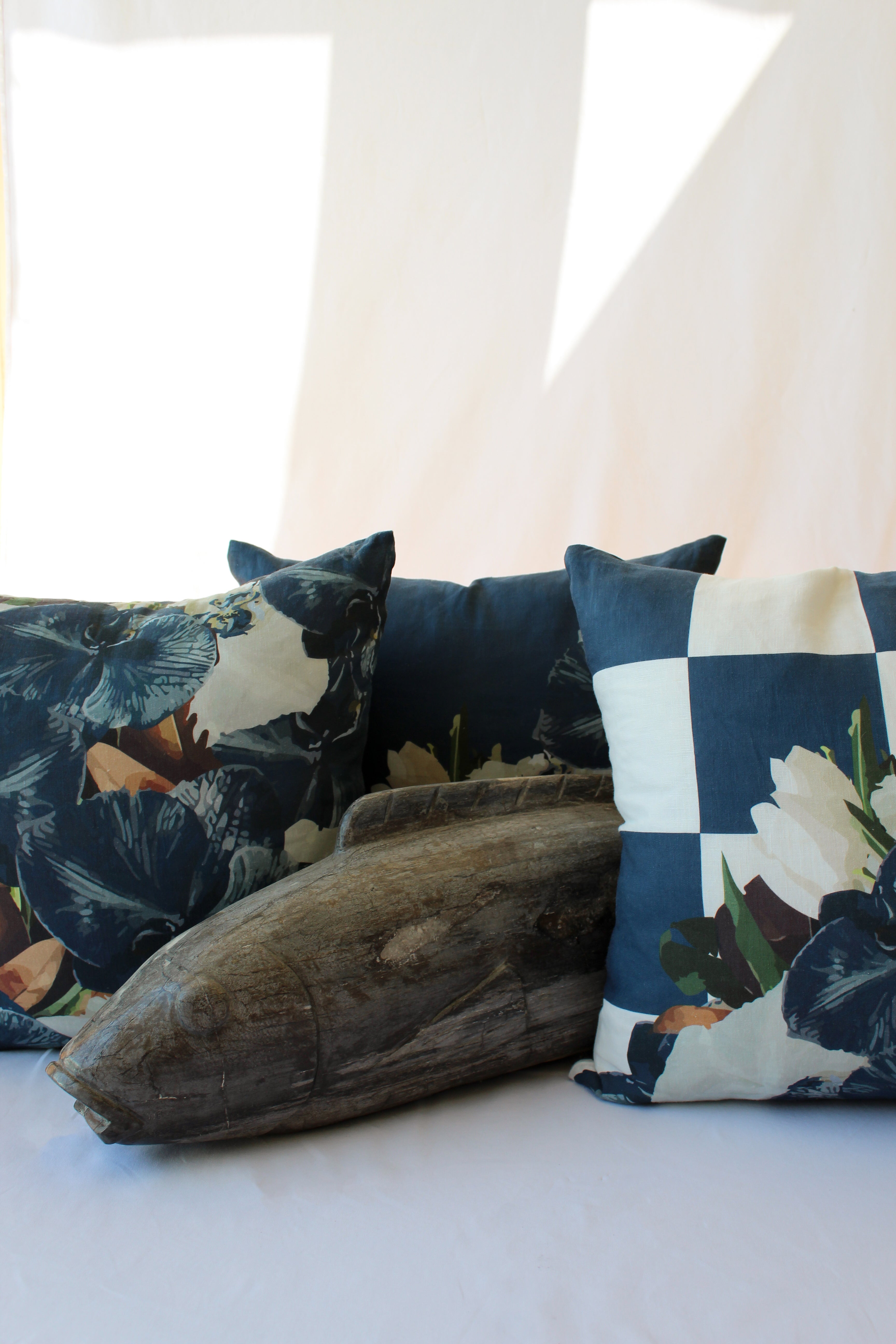 Navy slate limited edition cushion designs woven onto a premium linen fabric